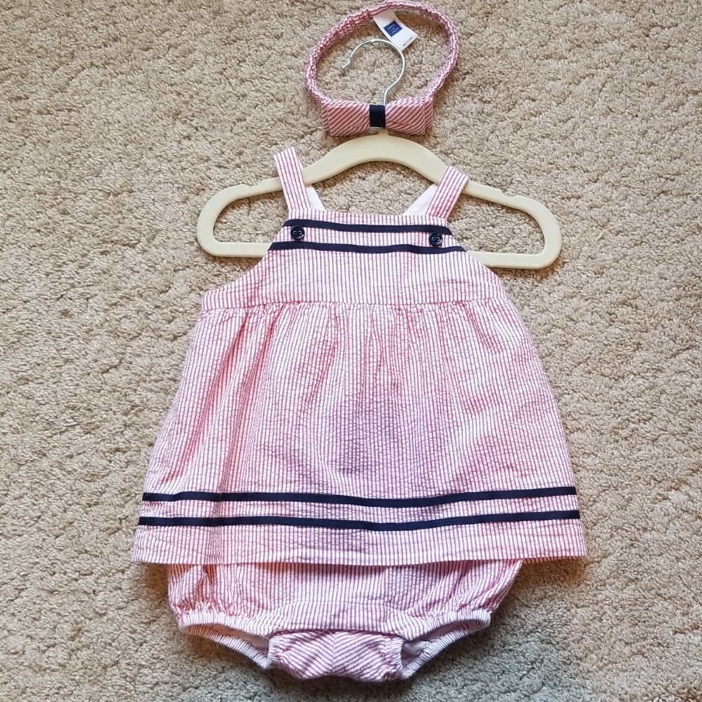 EUC Janie & Jack romper w/ matching headband 6-12m